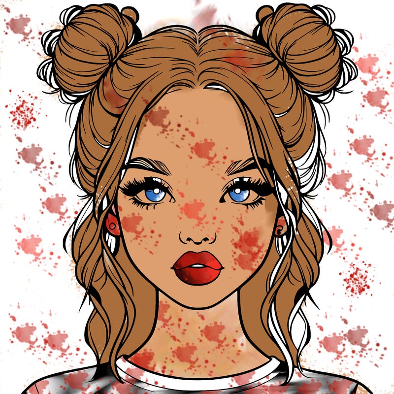 realistic girl with two buns in hair and lips