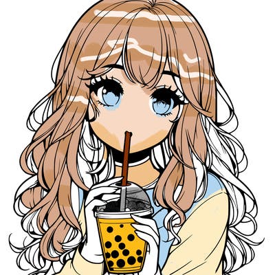 realistic girl drink a boba