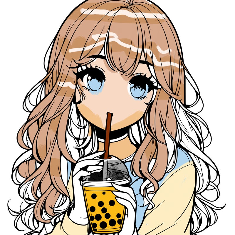 realistic girl drink a boba