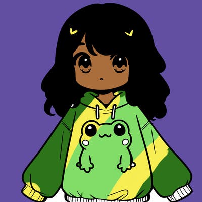 girl wearing frogging sweatshirt