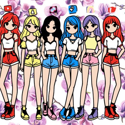a group of girls wearing crop tops and shorts