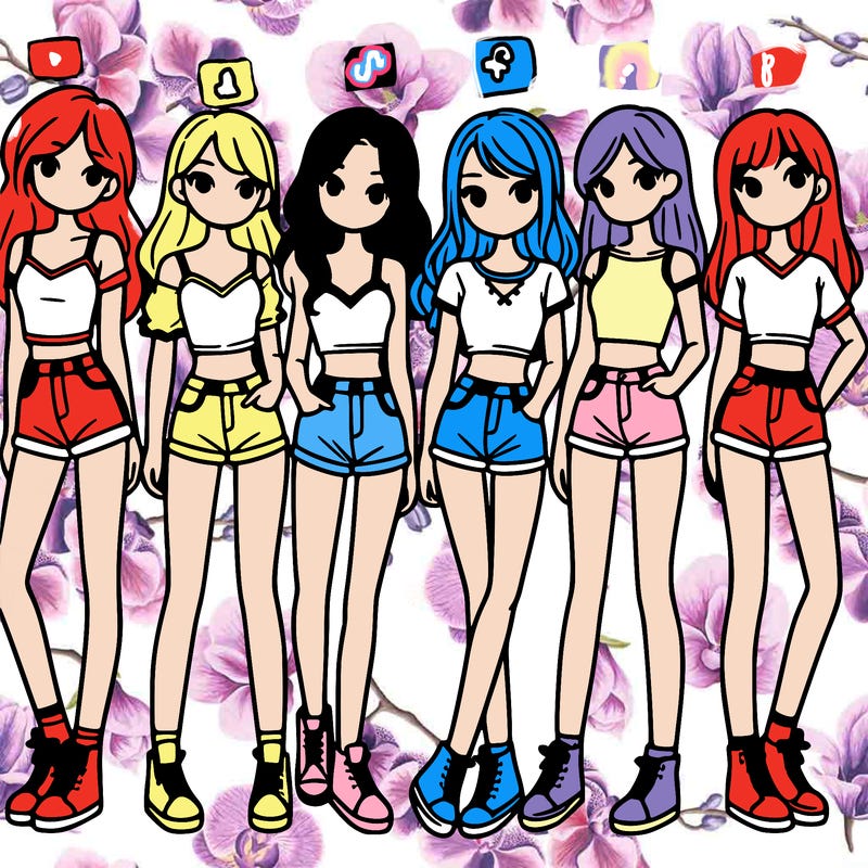 a group of girls wearing crop tops and shorts