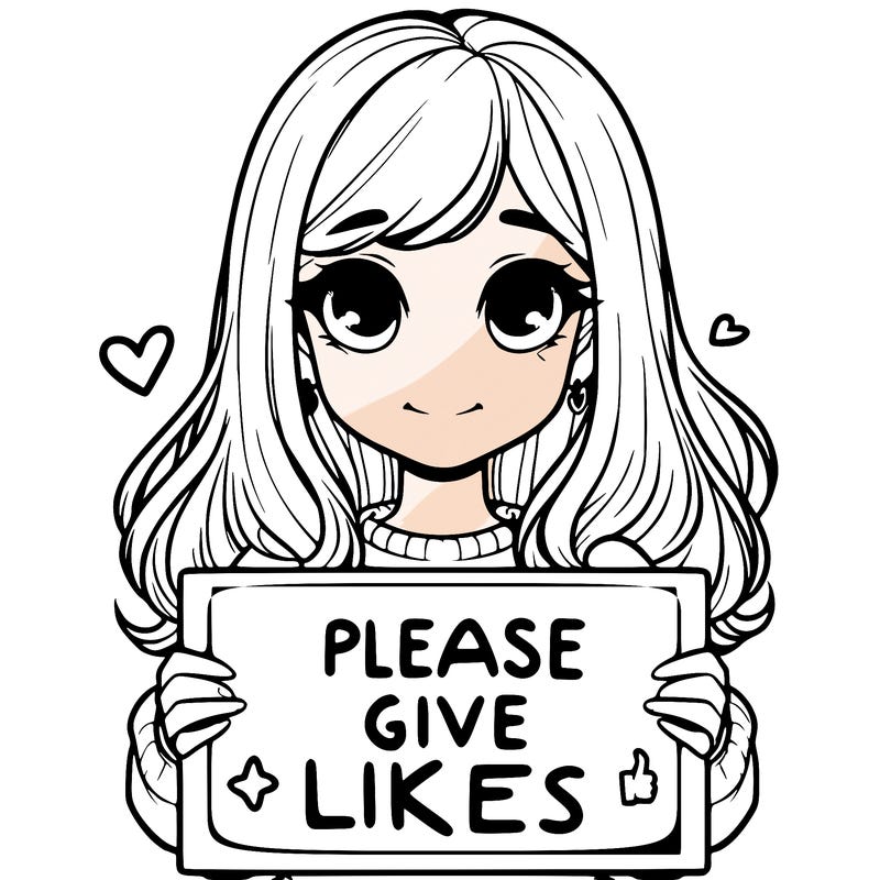 realistic girl that is holding a sign that says please give likes