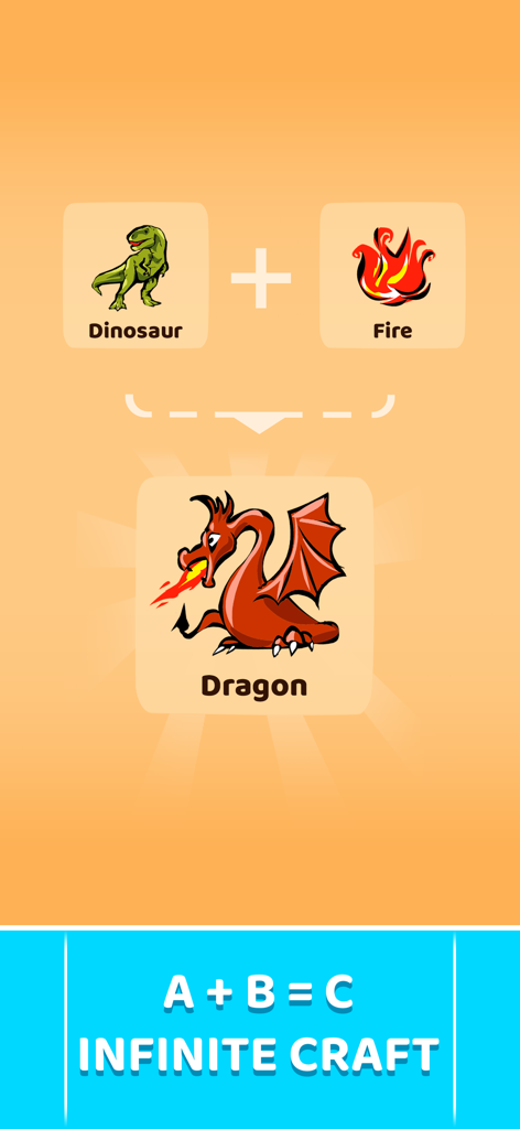 Doodle God: Alchemy Craft DIY - Jugabilidad de Doodle God mostrando un dinosaurio y fuego combinándose para crear un dragón.