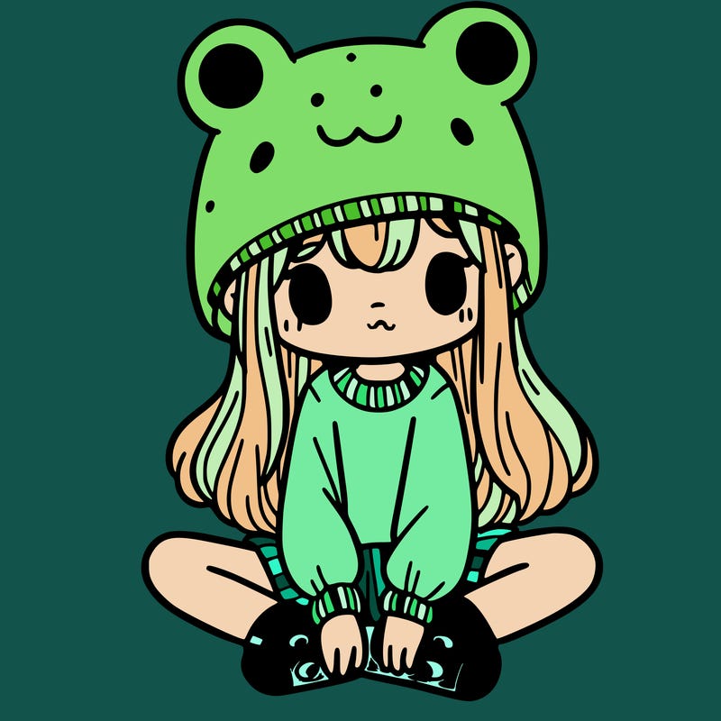a girl wearing a frog hat and some frog socks