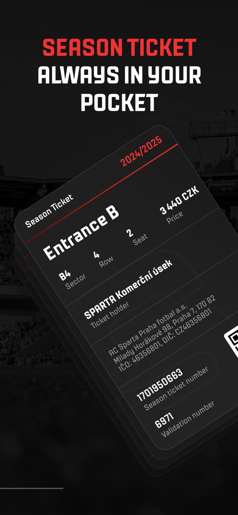 Sparta. - AC Sparta Praha mobile app digital season ticket display
