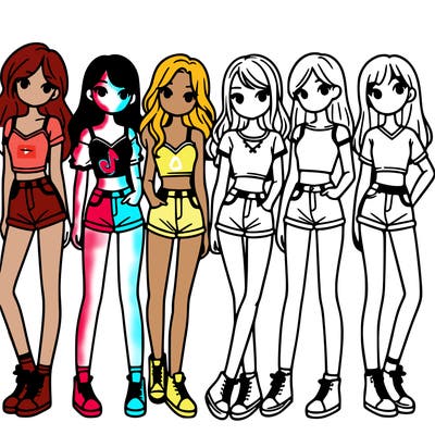a group of girls wearing crop tops and shorts