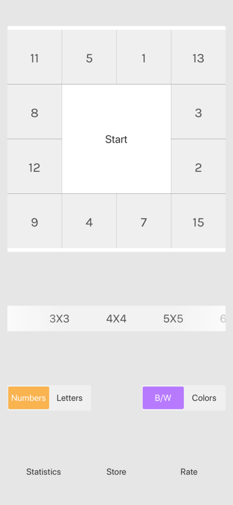 Schulte - Attention training - Interfaz de la aplicación de entrenamiento de atención Schulte que muestra una cuadrícula de números de 4x4 con opciones de personalización de tamaño y color