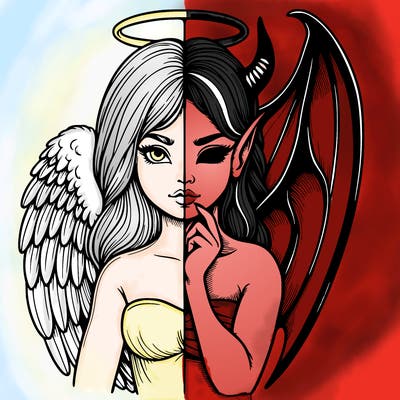 realistic angel half demon