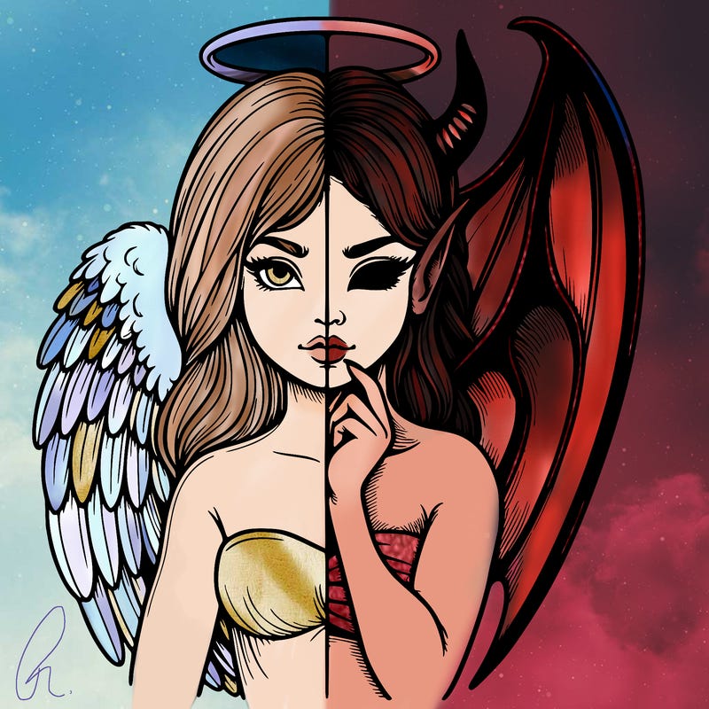 realistic angel half demon