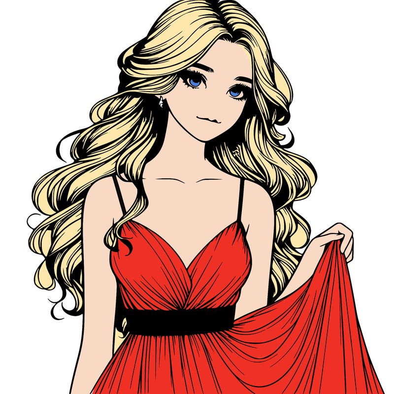 realistic girl in flowy silky prom dress