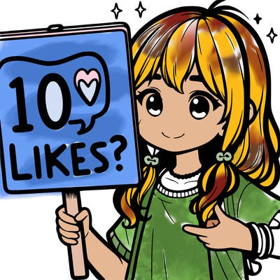 girl holding a sign saying '10 likes?'