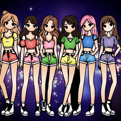 a group of girls wearing crop tops and shorts