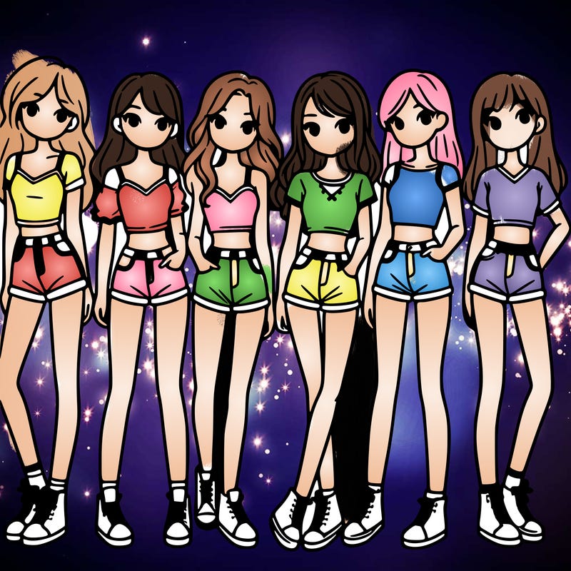 a group of girls wearing crop tops and shorts