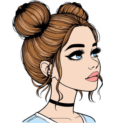 realistic girl with buns on the top of her head
