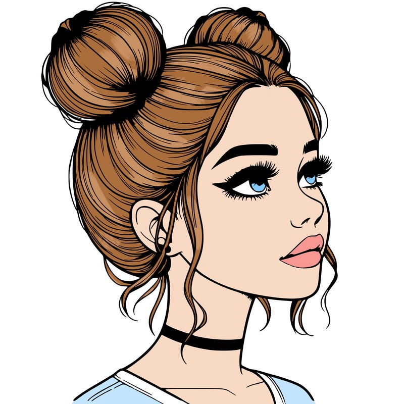 realistic girl with buns on the top of her head