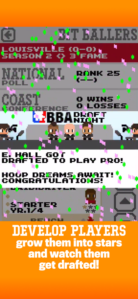 pixel art draft night announcement in bit ballers mobile game
