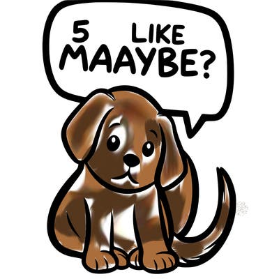 a puppy that says 5 like maybe