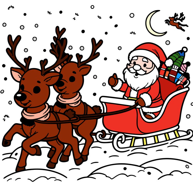 reindeer guiding santa's sleigh