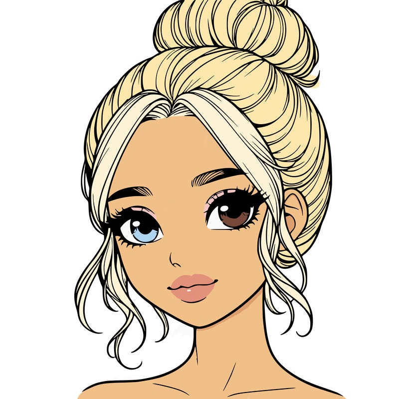 realistic pretty girl with hair in bun