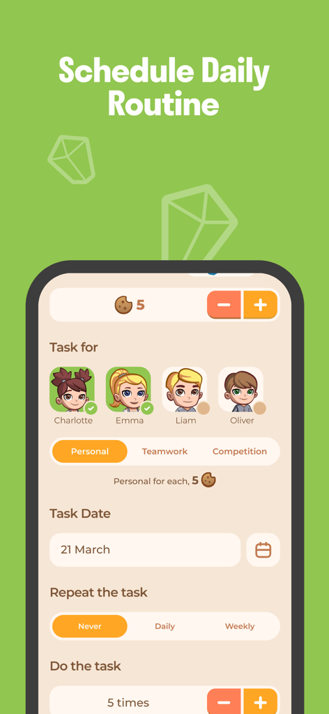 FamiLami - Habit Tracker - Scheduling a daily routine for children in the FamiLami habit tracker app interface