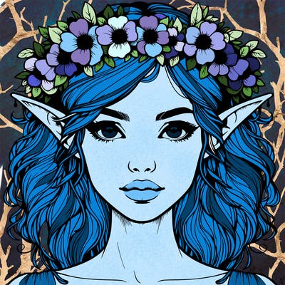 realistic female elf with flower crown