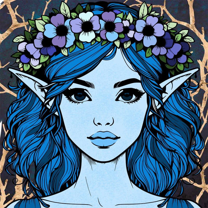 realistic female elf with flower crown