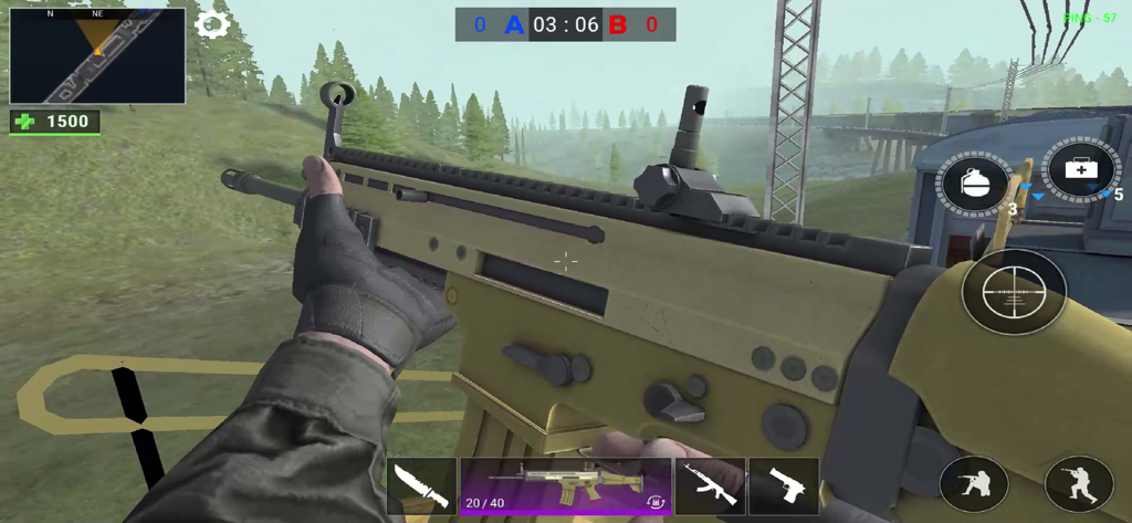 Modern Gun: Shooting War Games - First-person view of a player holding an assault rifle in Modern Gun mobile game