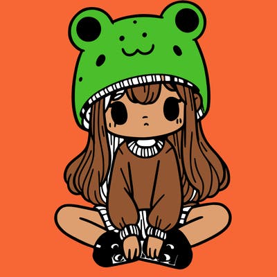 a girl wearing a frog hat and some frog socks