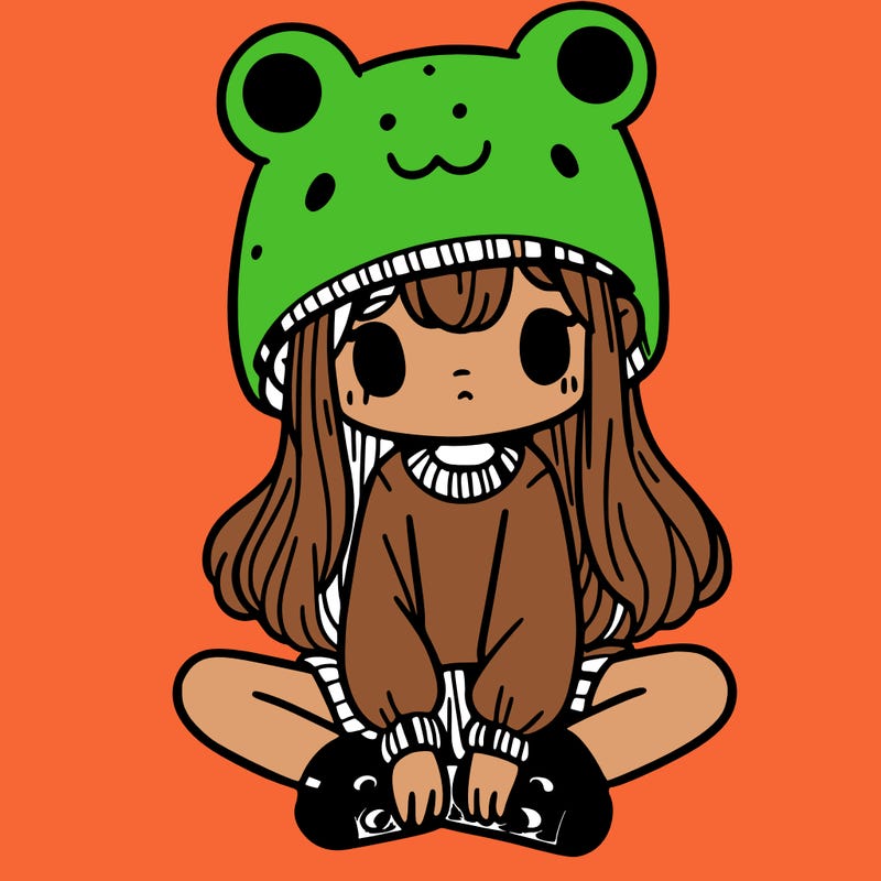 a girl wearing a frog hat and some frog socks