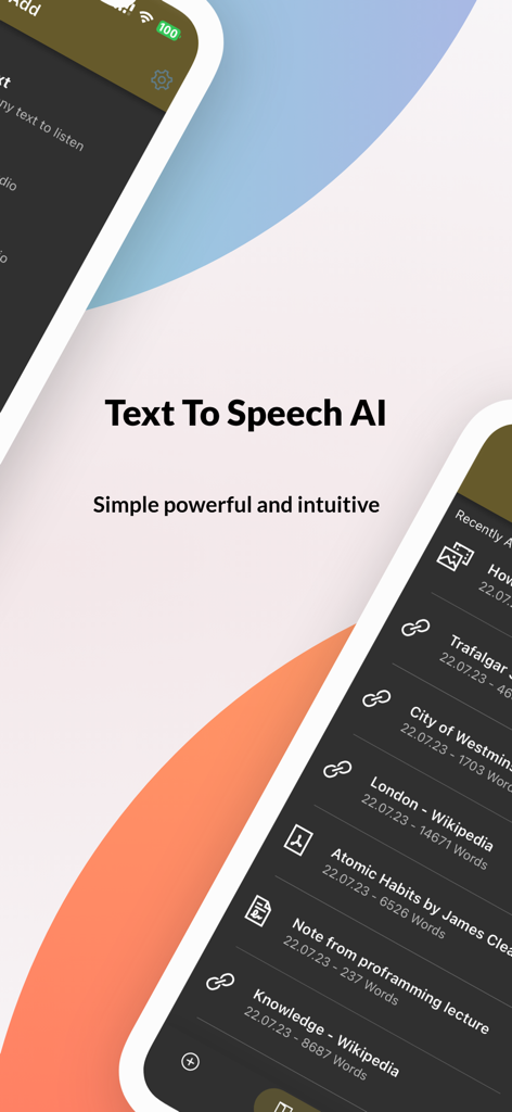 SpeakUp AI - SpeakUp AI app home screen displaying a library of saved articles and books for text to speech