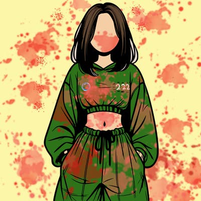 realistic girl faceless with baggy pants and a crop top