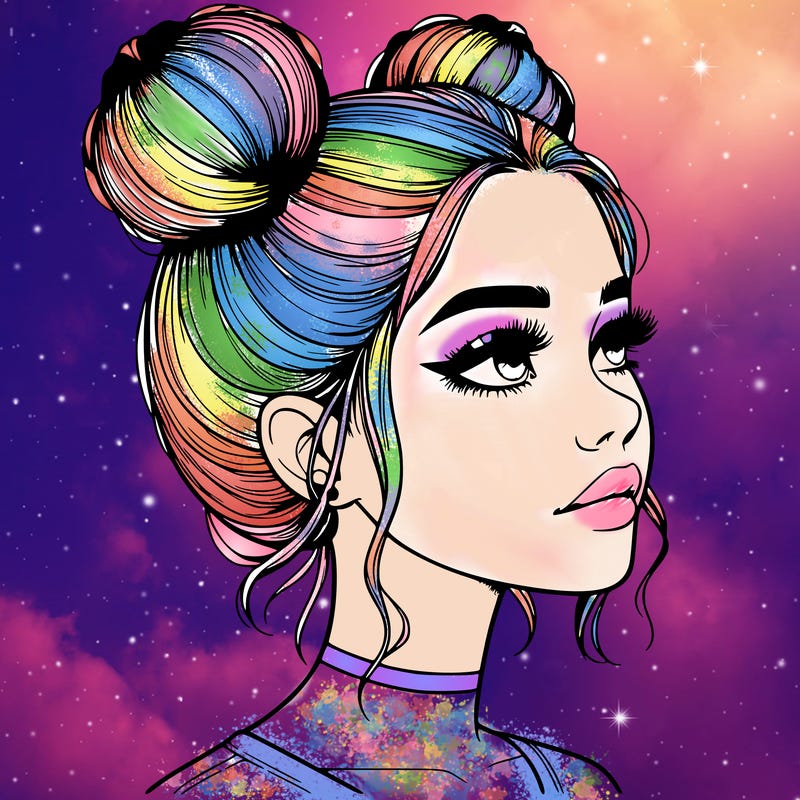 realistic girl with buns on the top of her head