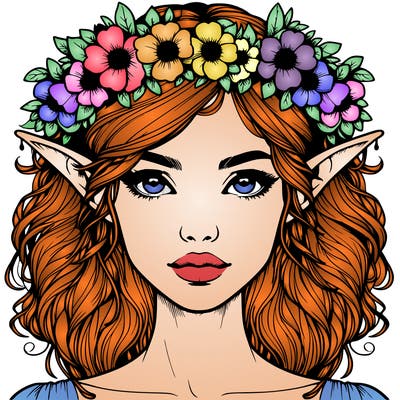 realistic female elf with flower crown