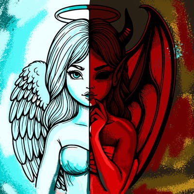 realistic angel half demon