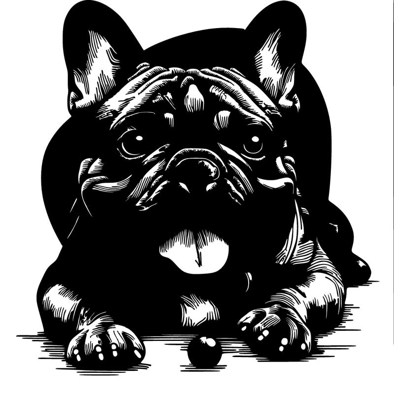 a blue mural french bulldog in flower field