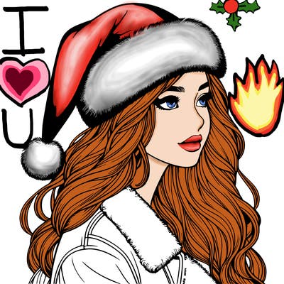 realistic girl in santa hat