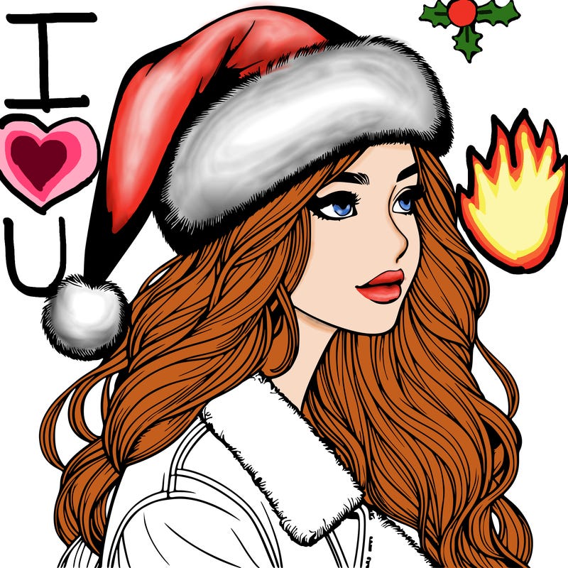 realistic girl in santa hat