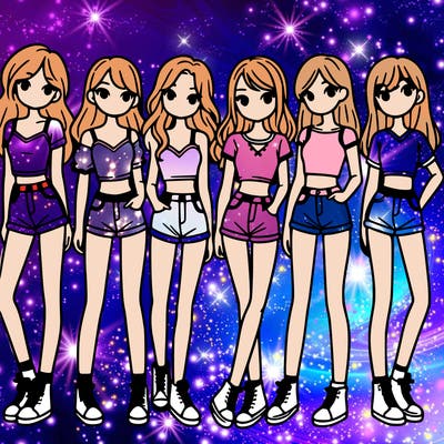 a group of girls wearing crop tops and shorts