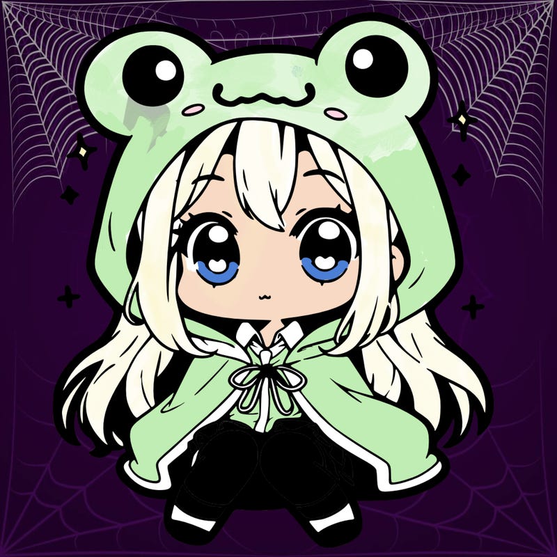 chibi girl with frog hoodie