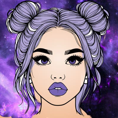 realistic girl with two buns on her hair and lips