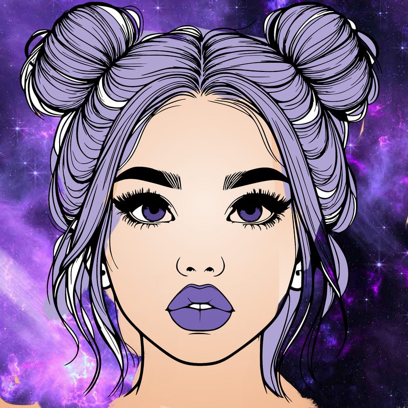 realistic girl with two buns on her hair and lips