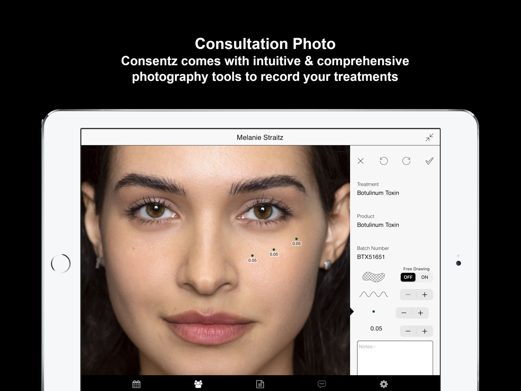 Consentz - Consentz app on an iPad showing medical consultation photography tools for patient treatment records.