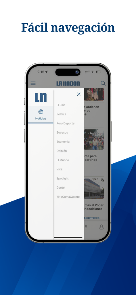 La Nación Costa Rica - Menu di navigazione facile dell'app di notizie La Nacion Costa Rica