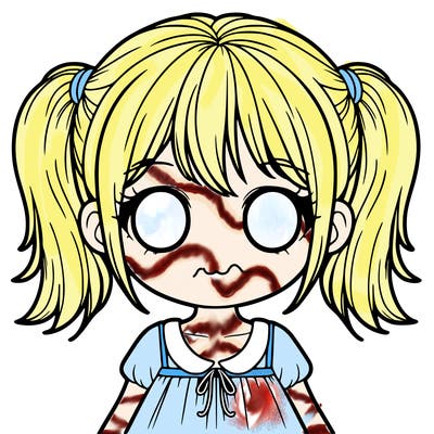 one girl with blank white eyes