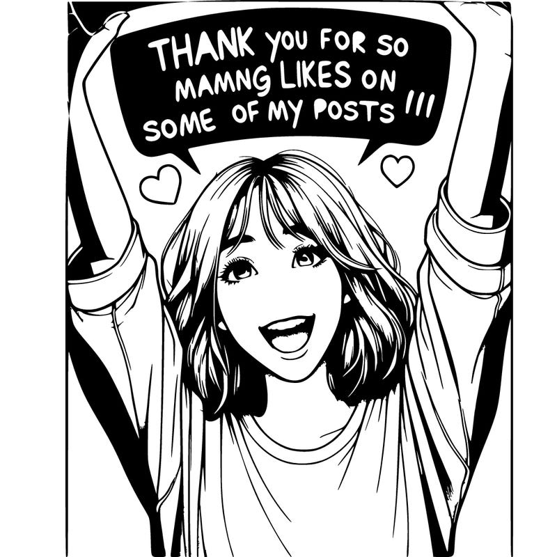 realistic girl saying “thank you for so many like on some of my posts!!!”