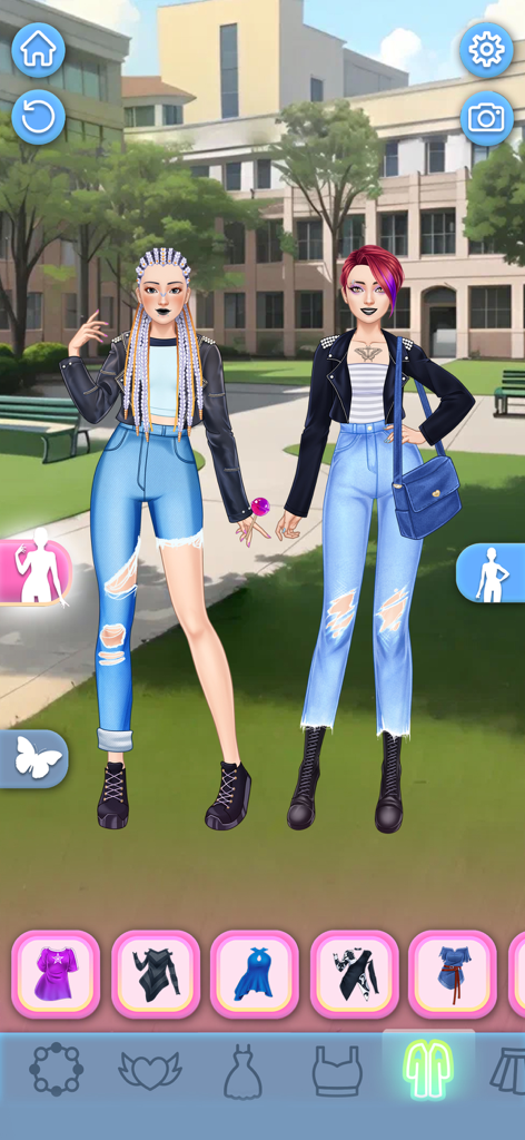 BFF Dress Up Games for Girls - Dos mejores amigas con elegantes atuendos de secundaria con chaquetas de cuero y jeans