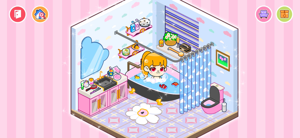 Avatar Home Maker Games World - A cartoon girl in a bathtub within a pink and blue decorated bathroom