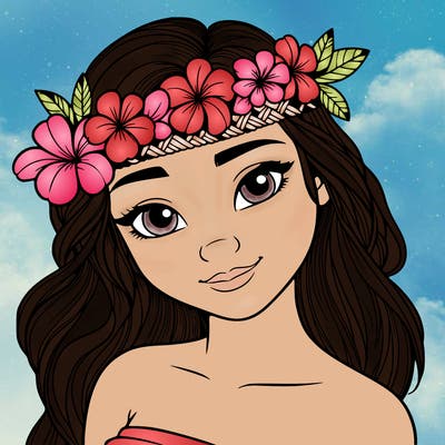 a realistic hawaiian girl with a head band of flowers on her head
