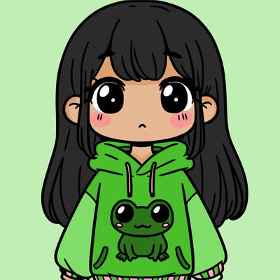 girl wearing frog sweatshirt